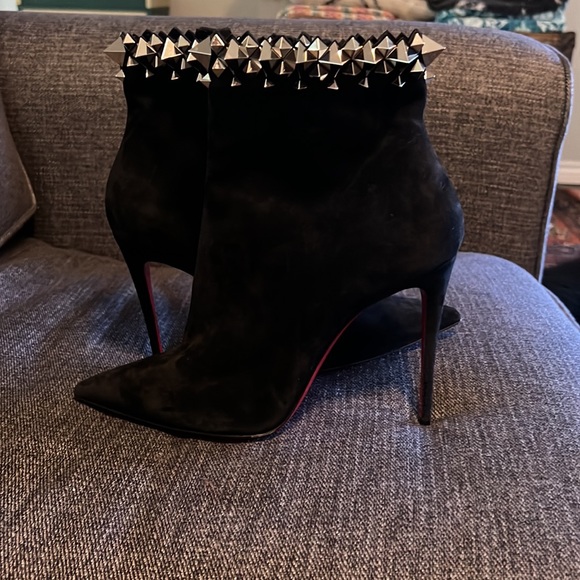 NWT Christian Louboutin Firmamma Suede Spike Red Sole Booties Black Ankle Boot - Picture 3 of 3